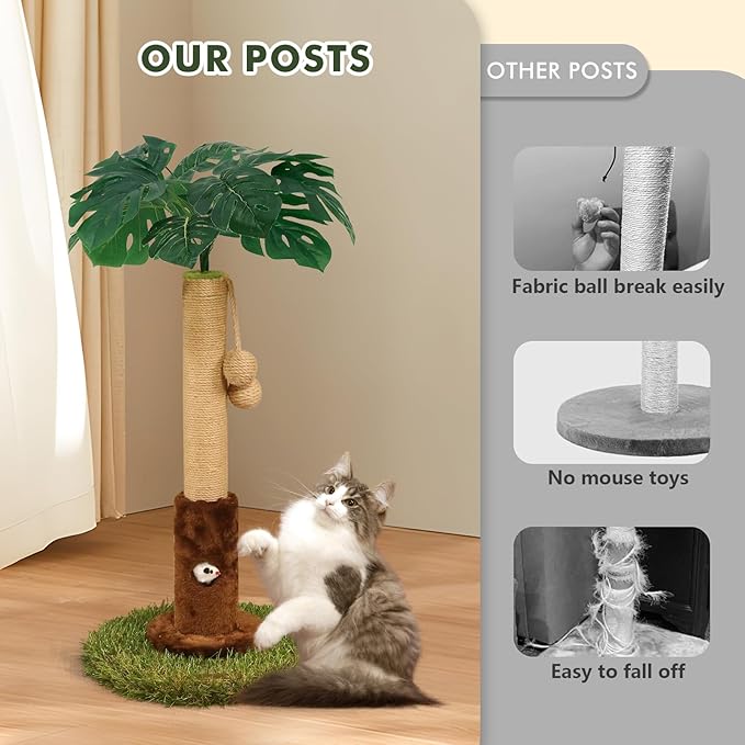 Cat Scratching Post for Indoor Cats and Kitten - 35.43" Tall Cat Scratching Post with Sisal Rope,Palm Tree Cat Scratch Post with Hanging Ball (26.4-Brown, 26.4in)