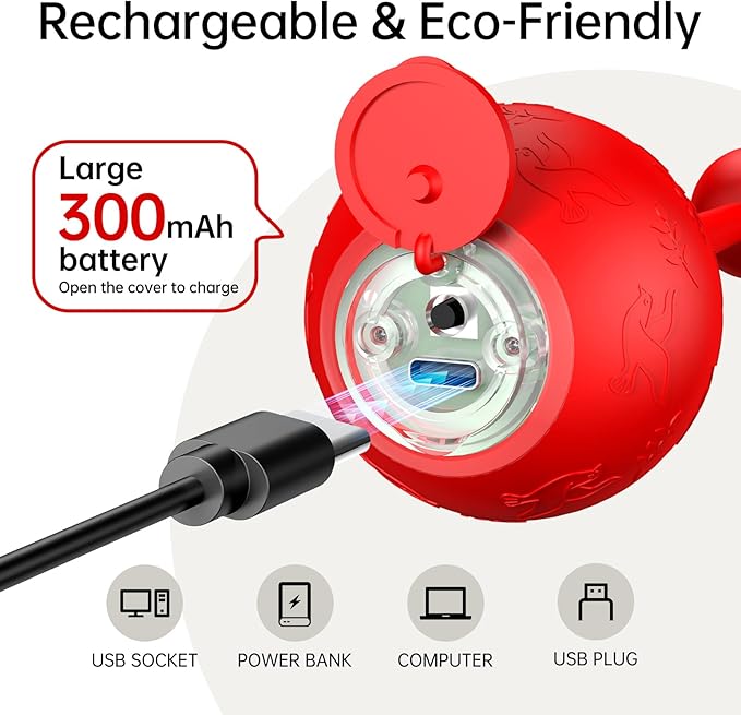 Interactive Cat & Dog Toys for Indoor Pets, Automatic Electric Self Rotating Ball with Chirping Sound, Motion Activated Long Tail - Smart Spinning Ball for Fun Exercise, Cats and Dogs Play, Red