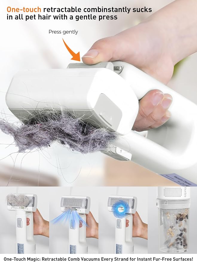 Dog Vacuum For Shedding Grooming, Pet Grooming Vacuum For Dogs Cat, Vacuum Pet Hair Remover Tool with Slicker Deshedding Dog Brush for Shedding Dematting Comb Kit