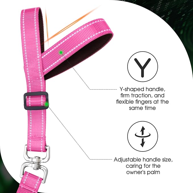 Hands-Free Dog Leash, Heavy Duty No-Pull Training Lead w/Anti-Tangle, Double Padded Traffic Handles Adjustable 5-5.6FT & Reflective Thread for Medium Large Dogs for Running/Walking Pink