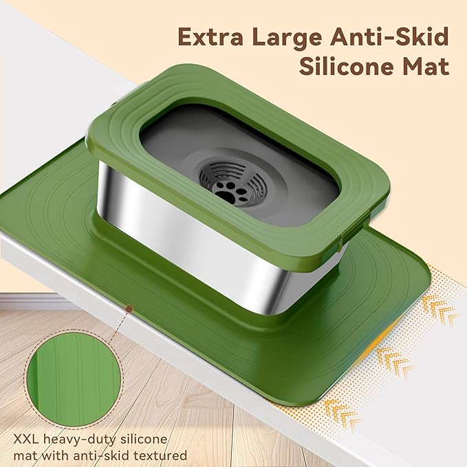 10L No Spill Dog Water Bowl, 2.6 Gal Stainless Steel No Splash Large Dog Water Bowl with Non-Slip Silicone Mat, Spill Proof Slow Drinking Pet Bowls for Messy Drinkers Indoor/Outdoor Use