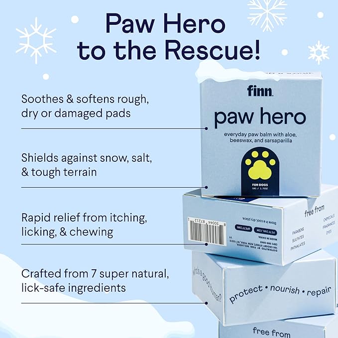 Finn Paw Hero Natural Dog Paw Balm | Winter Paw Protection from Snow, Salt & Ice | Moisturizing & Lick-Safe - 1.75 oz