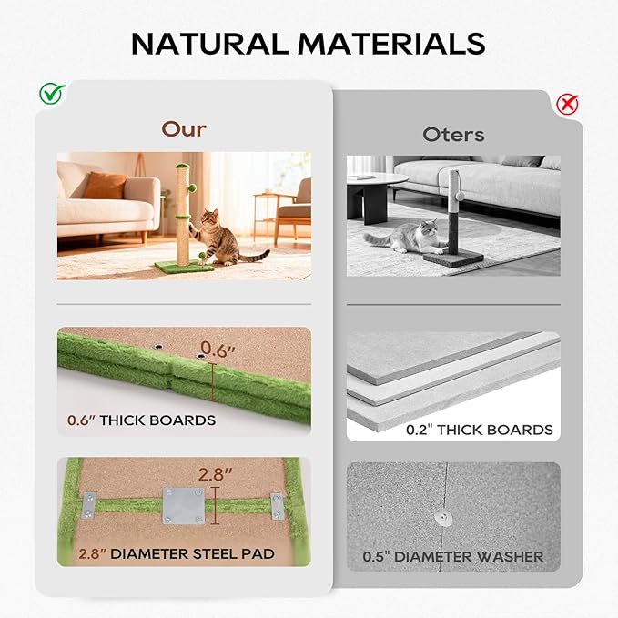 FDW 22 Inch Cat Scratching Post Cat Scratcher Natural Sisal Rope Scratch Post Kitten Trees with Hanging Ball for Indoor Cats,Green