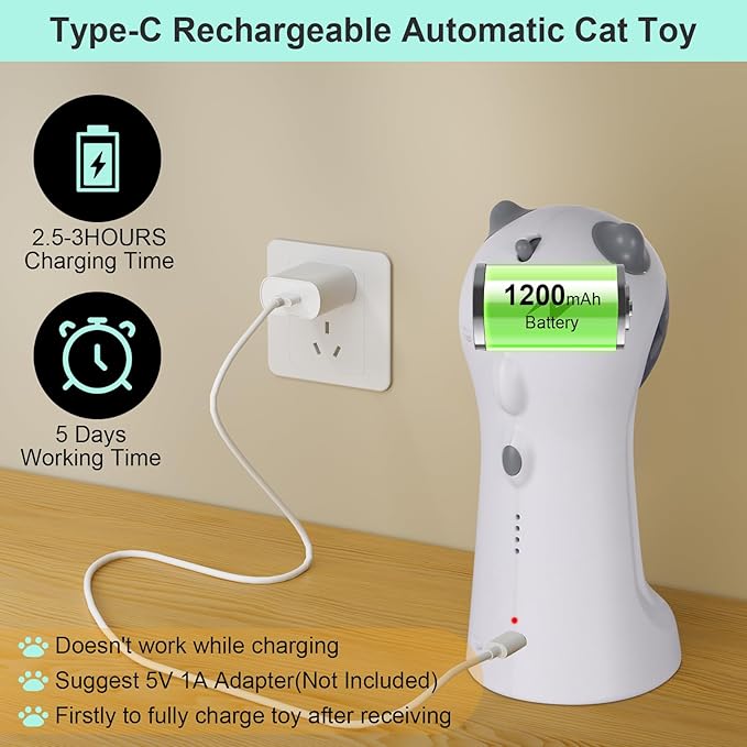 TBTeek Cat Toy Automatic Motion-Activated, Rechargeable, 5 Fun Patterns, Random Rotating Trajectory, 4 Speed Modes, Adjustable Light Angles for Indoor Cat Kitten Dog