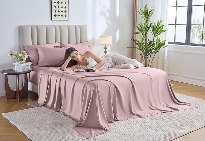 Pure Bamboo California King Sheets, Genuine 100% Organic Viscose Derived from Bamboo Bed Sheet Set, Soft & Cooling, Double Stitching, 2 Year Quality Promise (California King, Dusty Pink)