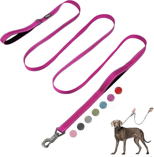 Fida 10ft Heavy Duty Dog Leash with 2 Comfortable Padded Handles, Traffic Handle & Advanced Easy Snap Hook, Reflective Walking Lead for Large, Medium & Small Breed Dogs, Rose