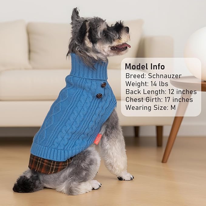 KYEESE Dog Sweater Stretchy Knitwear Cat Clothes Comfy Pet Coat for Fall Winter Cold Weather Warm Turtleneck Small Dogs Sweater with Gingham Patchwork Soft Pullover Dog Sweaters for Small Dogs Male