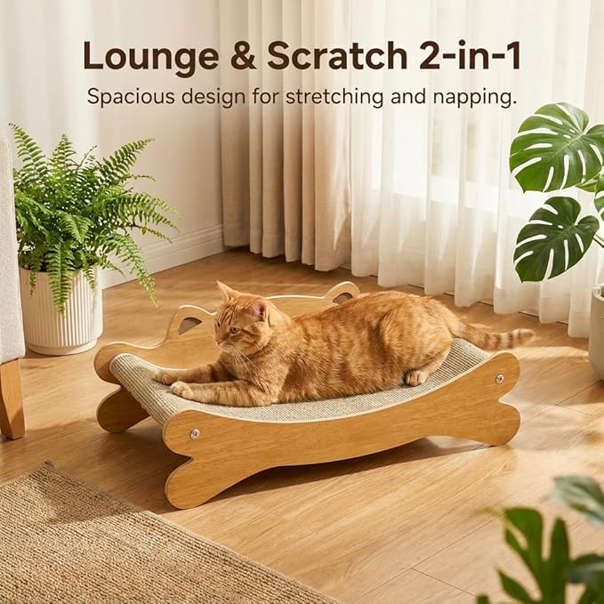 Cat Scratcher Bed for Indoor Cats Hammock for Scratch Pad Cat Scratching Post 40 lbs Weight Capacity 23.2″ Large Cats Scratcher Lounge, Wooden Modern Cat Scratcher Furniture
