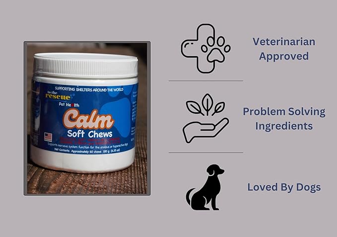 To The Rescue Dog Calming Supplement - Supports Nervous System Function of The Anxious and Hyperactive Dogs - Calming to Help with Separation, Stress, Thunderstorms and Motion Sickness - 60 Chews