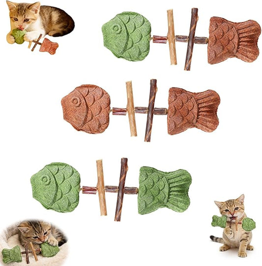 Fix Your Cat’s Dental Health,Creative Fish Bone Cat Toy with Catnip,Wooden Catnip Teeth Cleaning Stick,Natural Fishbone Cat Dental Toy,Pets Cat Chew Stick Toys,for Cats Teeth Cleaning(3Pcs-Mix)