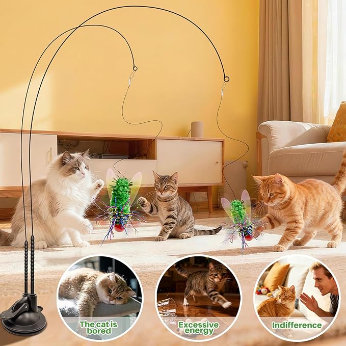 Interactive Cat Toy Replacement Head Green Fly with Suction Cup, Realistic Insect Wand Toy for Indoor Cats and Kittens, Great for Self-Play or Handheld Interaction, Encourages Hunting Instinct
