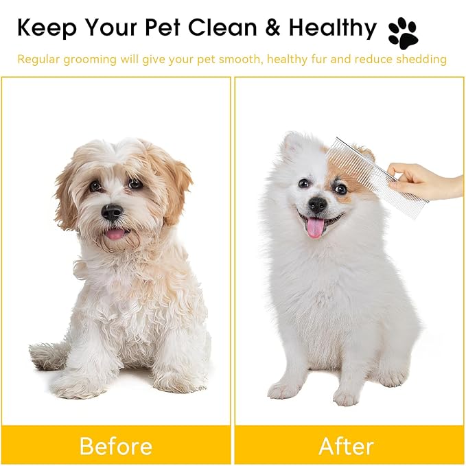 BEVTEE Dog Combs for Grooming Matting, 3 Pack Metal Comb for Pet Cat Greyhound Poodle Doodle, Removing Tangles & Knots, 6.3"/7.4"
