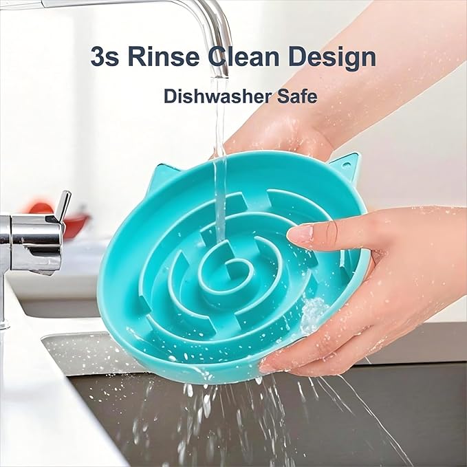 Slow Feeder Cat Bowl, Durable Anti-Gulping Cat Food Bowl for Healthy Digestion, Maze Design Easy to Clean for Wet/Dry Food(Gyan) (Cyan)