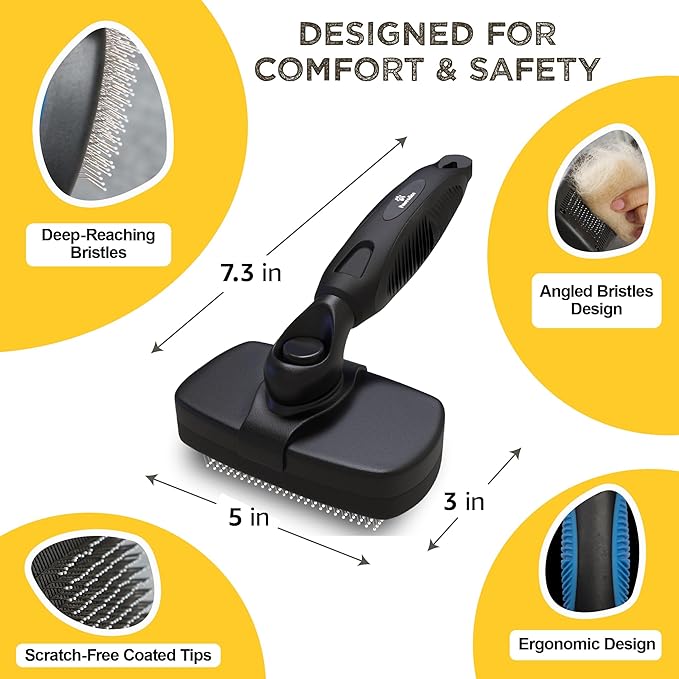 Deshedding Dog Brush for Shedding – Self Clean Cat Brush Deshedding & Grooming Tool for Long Haired and Short Haired Dogs, Slicker Brushes for Dogs, Skin-Friendly, Retractable Bristles, Easy to Clean
