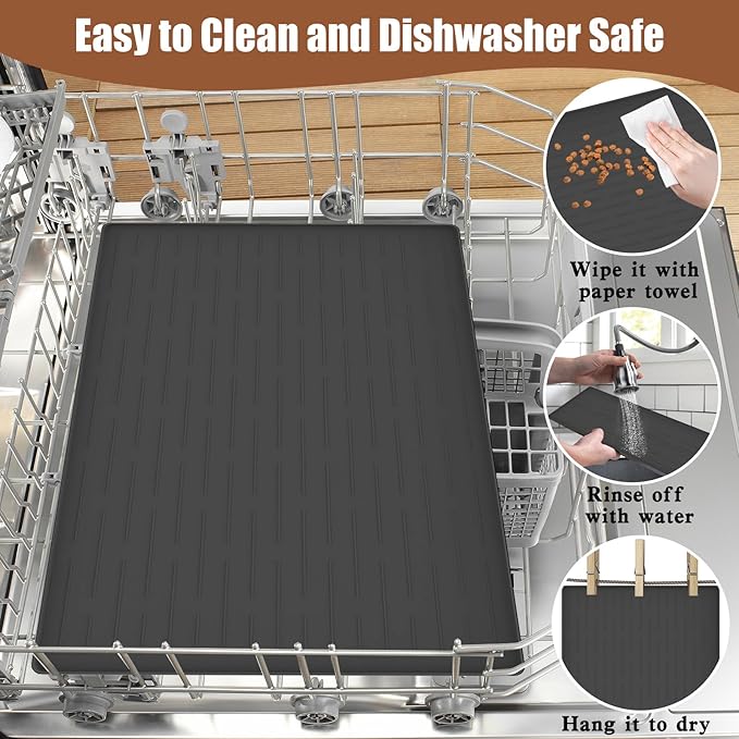 18"x12" Dog Food Mat, Silicone Dog and Cat Mats for Food and Water Bowls, Waterproof Raised Edge Pet Feeding Mat for Contain Spills Protects Floors, Multiple Colors & Sizes for Pets, Light Gray