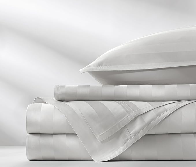 Pure Bamboo King Sheets, Genuine 100% Organic Viscose Derived from Bamboo Bed Sheet Set, Luxuriously Soft & Cooling, Double Stitching, 2 Year Quality Promise (King, Jacquard White)