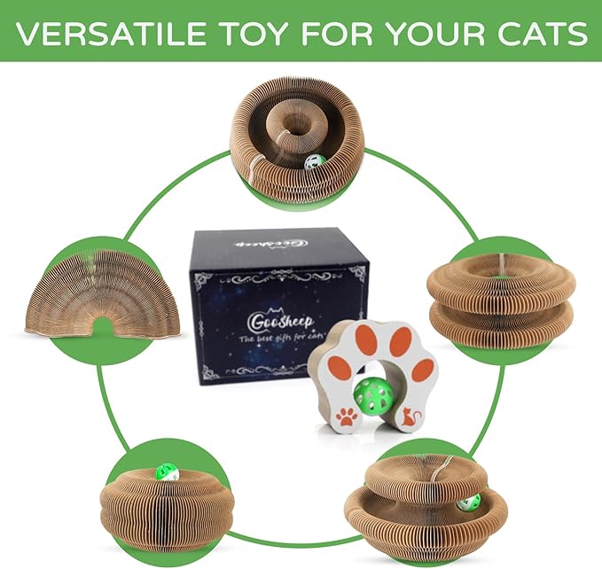 Accordion Magic Organ Cat Scratcher Toys for Indoor Cats - Cardboard Cat Scratching Board Ball Scratcher Pad 3 Pack