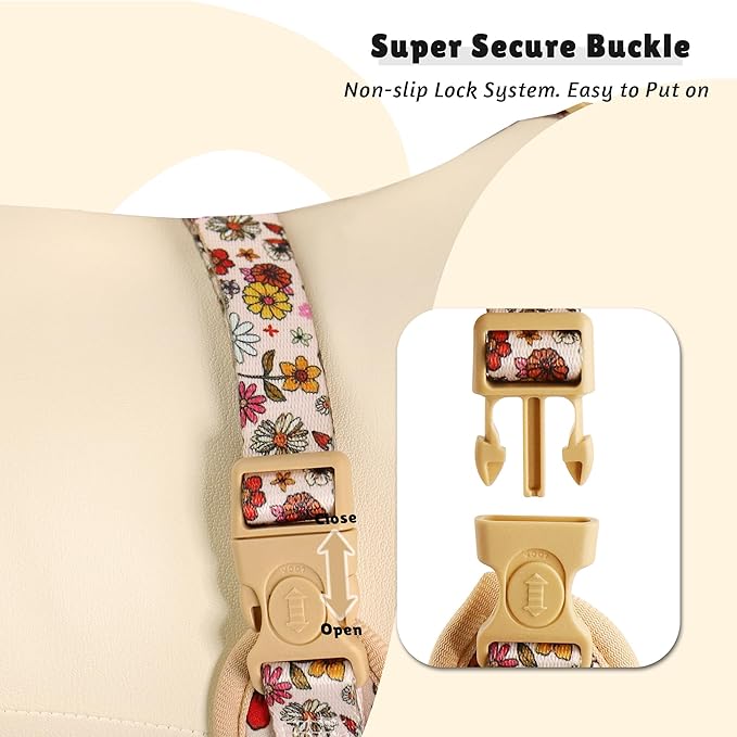 Flower Printed Dog Harness with D-Ring Leash Clip Set,Adjustable Soft Padded and Cotton Fabric Pet Vest for Medium and Small Dogs (Navajo White, Medium)