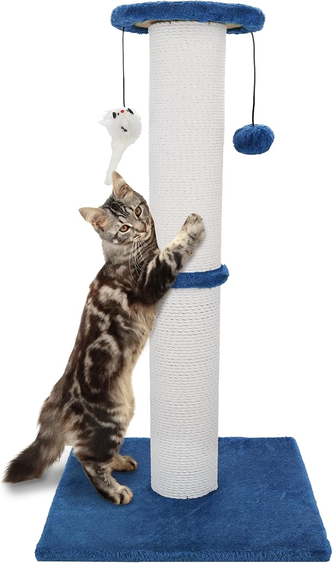 Cat Scratching Post 34 Inches Heavy Duty and Thicker Cat Scratching Post Sisal Rope with Hanging Ball and Mice Scratching Post for Indoor Cats and Adult(Navy Blue)