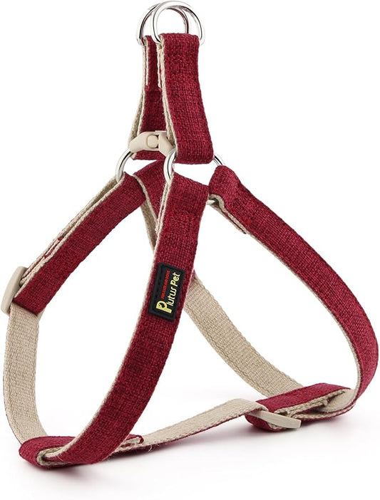 Plutus Pet Cotton Hemp Step in Dog Harness, Sustainable, Lightweight and Escape-Proof, Quick Fit Dog Harness for Puppy Small Medium and Large Dogs, Dark Red, XS
