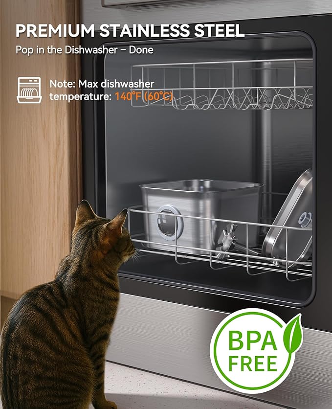 Stainless Steel Cat Water Fountain for Drinking with 9 Filters, 2.8L Auto Pet Drinking Fountain for Cats with 20dB Ultra-Quiet Pump, 24/7 Circulation Filtration LED Water Level Window Dishwasher Safe