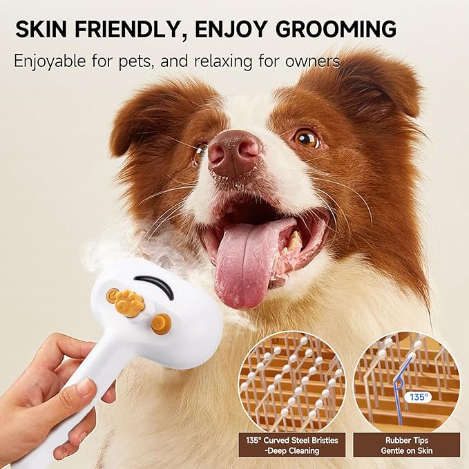 Pet Steam Brush for Dog & Cat – 3-in-1 Spray Hair Removal Comb for Shedding & Grooming, Softens Fur & Reduces Static – Water Brush for Long & Short Coats, Bath-Hating Pets