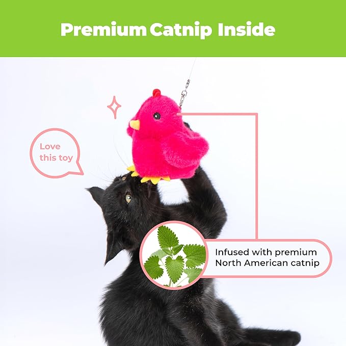 Catify by Best Pet Supplies Interactive Cat Toys – Plush, Motion-Activated & Squeaking Toys with Premium North American Catnip for Indoor Cats & Kittens - Flapping Chick, Fuchsia