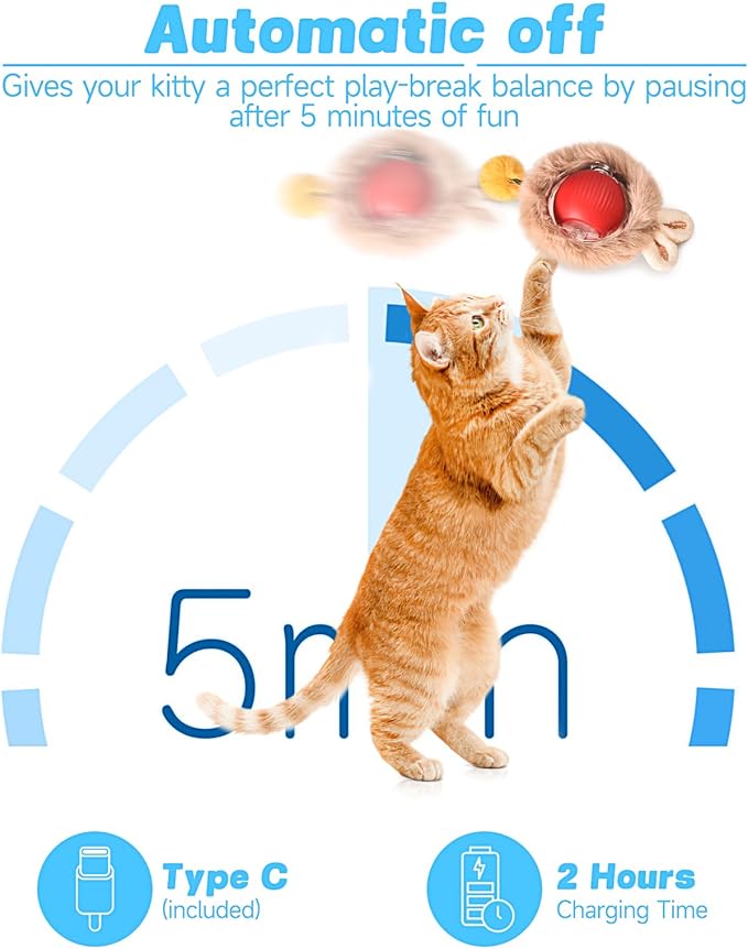 Interactive Cat Toy Ball Track, Interactive Cat Toy Automatic Moving with Motion Activated Hide Seek Rolling Chase for Indoor Play Rechargeable Blue