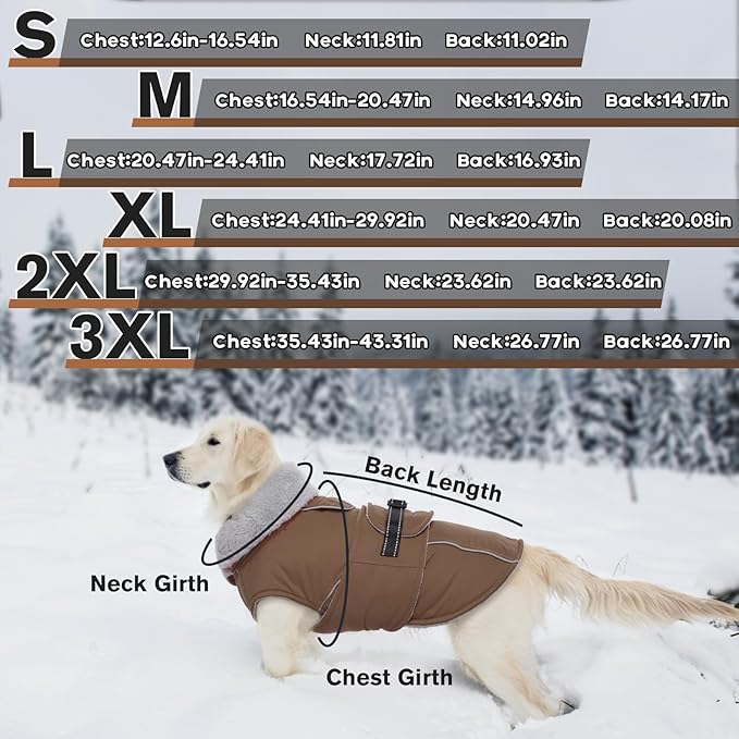 Lelepet Warm Dog Coats for Medium Dogs Waterproof Dog Jacket Reflective Pet Fleece Vest Windproof Cold Weather Coats with Adjustable Buckle & Leash Hole, Brown, M