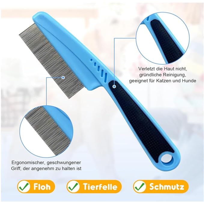 2-Pack Upgrade Fine Tooth Flea Comb for Dogs & Cats, Stainless Steel Pet Hair Removal and Massage Brush - Multifunctional Cleaning Comb for Pets(Pink)