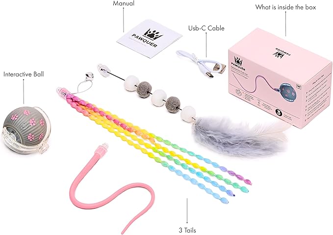 Interactive Cat Toys for Indoor Cats | Premium Quality with 3 Detachable Tails | Automatic Speed Modes with Real-Motion Movement | Rechargeable | Fun for Bored Adult Cats and Kittens