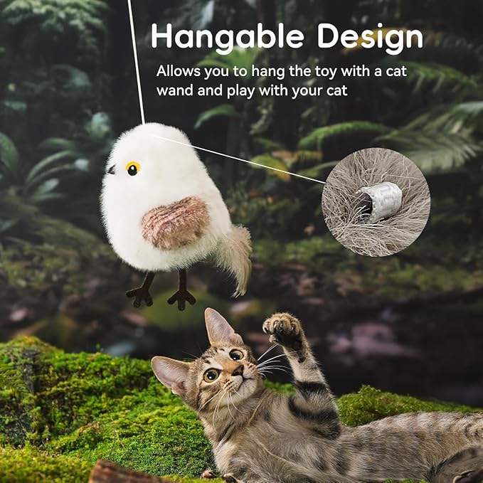 Petgravity Flapping Bird Cat Toy, Lifelike Chirp Tweet Kitten Toy, Rechargeable Touch Activated Cat Toy Interactive Catnip Toy Exercise Toy for All Breeds 5.1" (White)