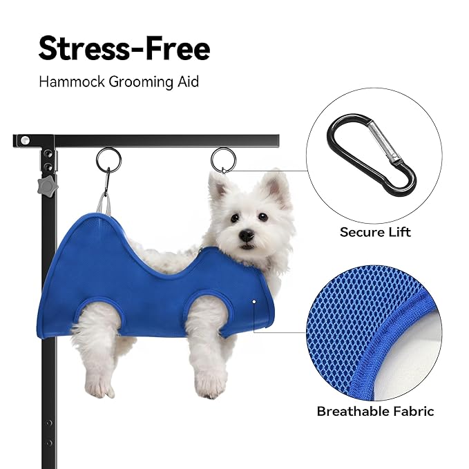 Foldable Dog Grooming Arm with Clamp: Adjustable Height 26"-40", Dog Grooming Table Arm with Hammock and No-Sit Holder, Grooming Restraint for Small Medium Dogs at Home or Salon