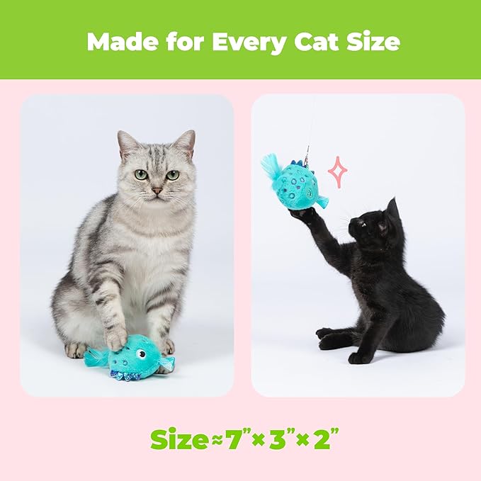 Catify by Best Pet Supplies Interactive Cat Toys – Plush, Motion-Activated & Squeaking Toys with Premium North American Catnip for Indoor Cats & Kittens - Fluffy Fish Set