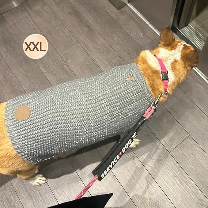 KYEESE Dog Sweater for Large Dogs with Leash Hole Warm Pullover with Reflective Yarn Male Thick Stretchy Knitwear Winter Soft Pet Coat boy for Cold Weather Comfy Dog Sweaters,Grey,XXX-Large