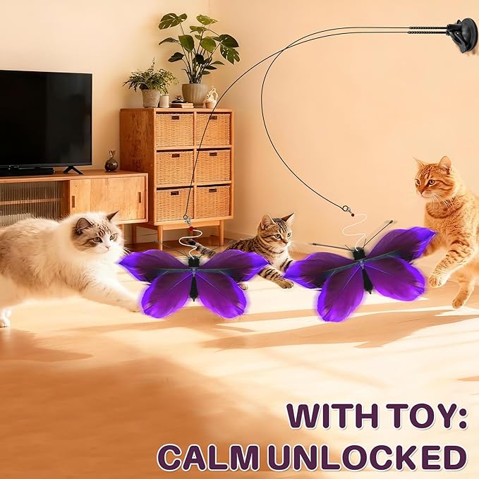 Walfront Cat Toys for Cats with 2PCS Butterfly Attachments, Dual Suction Base, Interactive & Solo Play Modes, Ideal for Multi-Cat Homes, Training & Bonding, Purple - Fun and Engaging for All Cats