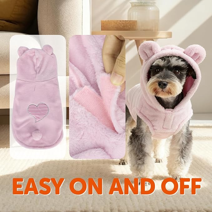 FOFOS Dog Winter Coat, Plush Dog Jacket with Leash Hole, Adjustable Warm Pet Snow Vest for Small Medium Dogs, Pink, XL