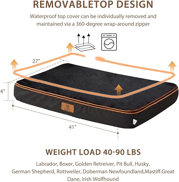 Memory Foam XL Dog Bed - 4” Thick Orthopedic Beds for Extra Large Dogs - Waterproof Dog Bed with Removable Washable Cover & Wrap-Around Zipper - Ultimate Comfort and Easy Maintenance