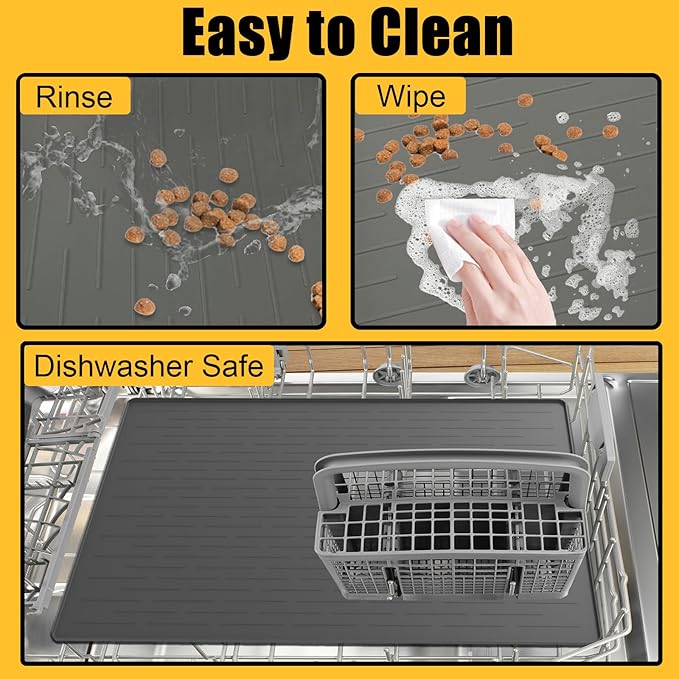 1.5MM Super Thick Dog Food Mat, 40"x30" Silicone Dog and Cat Mats for Food and Water Bowls, Waterproof Pet Feeding Mat for Contain Spills Protects Floors, Multiple Colors & Sizes for Pets, Dark Gray