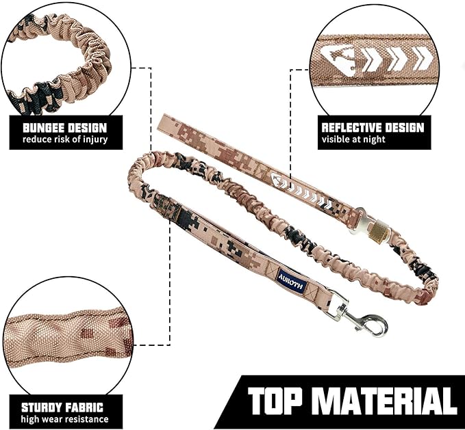 AUROTH Heavy Duty Dog Leash - Bungee, No Pull for Shock Absorption, Desert Camo for Medium Large Breeds, 6FT, 2 Padded Handles