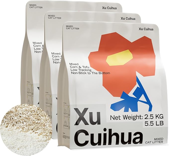 Tofu Mix Cat Litter, Plant-Based, Strong Clumping Litter, Odor Control, Easy Scooping, Clumps Lift Cleanly, Low Dust, Corn & Cassava Litter, 5.5 LB x 3 Bags