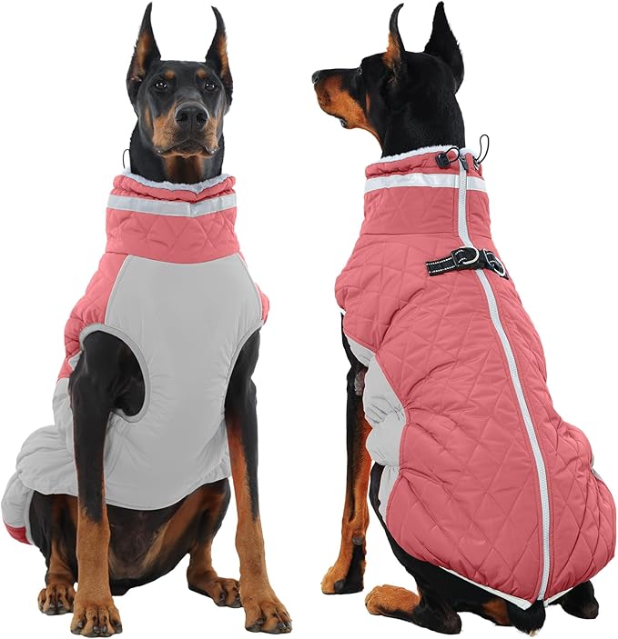 Dog Jackets for Large Dogs, Large Dog Winter Coat, Pet Cold Weather Coats, XXXL Pet Jacket with D-Ring, Waterproof Coat with Back Zipper,Snowsuit Labrador German Shepherd Doberman,Pink,XXXL