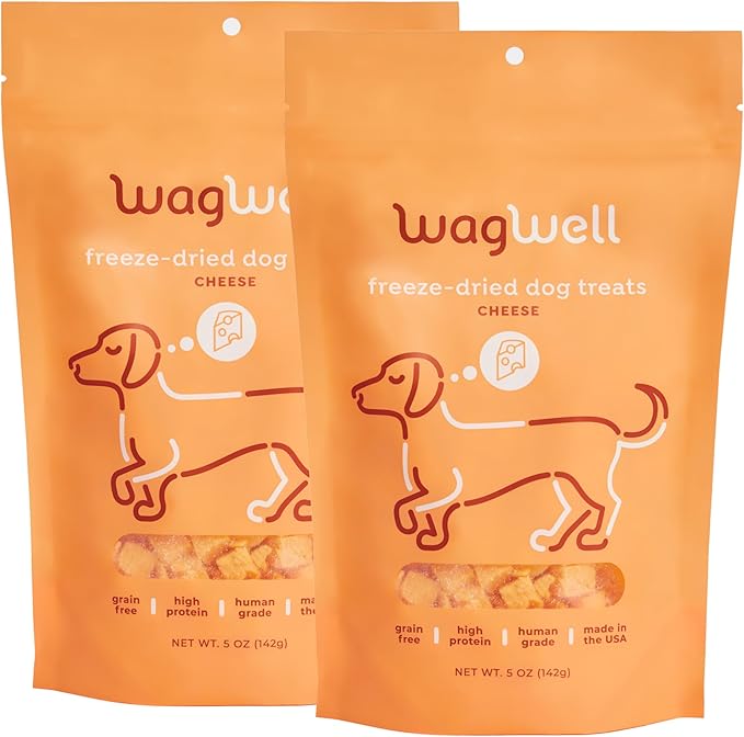 WagWell Freeze Dried Cheese Dog Treats - Grain-Free, High-Protein Pasteurized Dog Treats Made in The USA - Human-Grade, Minimally Processed & Preservatives Free - Pack of 2