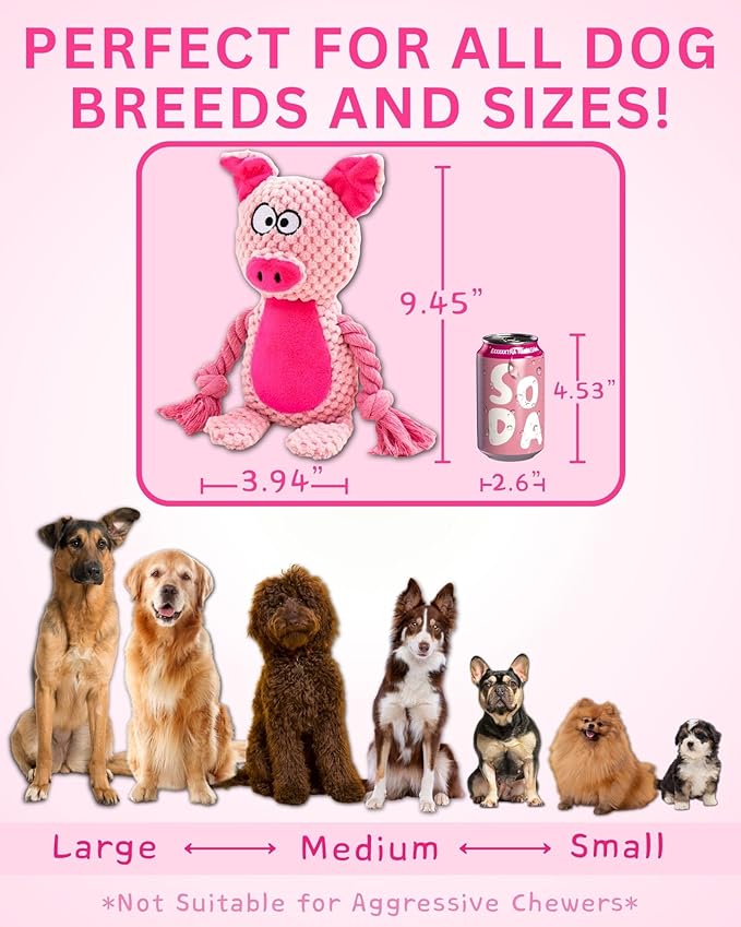 Plush Dog Toys, 3-Pack Variety Set with Squeaker, Crinkle Paper, Rope, Non-Toxic, Soft & Durable, Teething Puppy Toys- Farm Friends or Jungle Pals, 9.45 x 3.94 inches (Farm Friends)