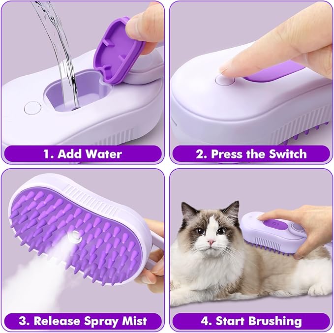 4-in-1 Cloud Care Cat Brush Brush for Shedding, Pet Steam Brushs for Indoor Long and Short Hair Cats and Dogs, Anti-Static, Massage, Cleaning, Shedding & Combing All in One