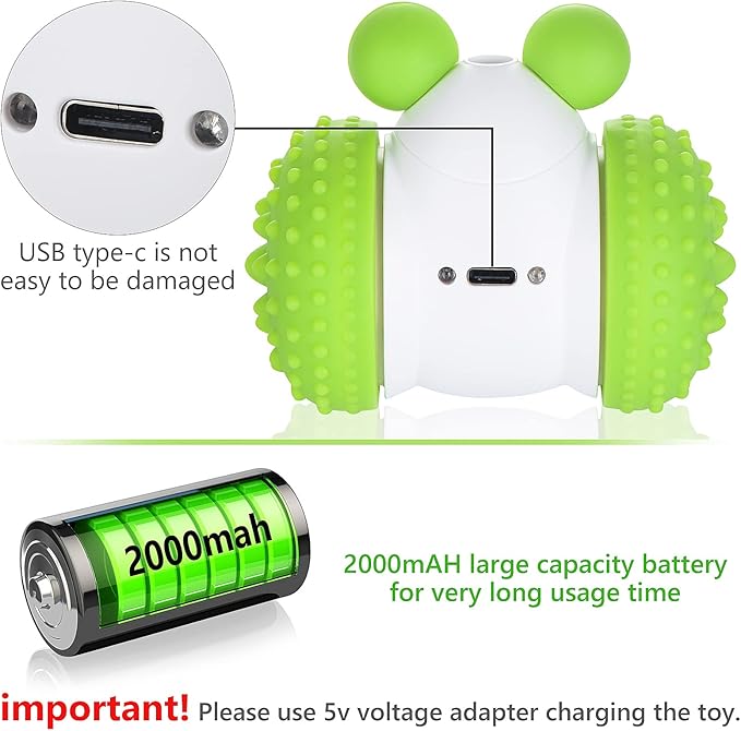 Interactive Cat Toy – Automatic Motion-Activated Cat Ball with Feathers & Jingle Bell, 360° Rotating, Rechargeable 2000mAh Battery, LED Light, Night Auto-Off – Ideal for Indoor Cats (Green)