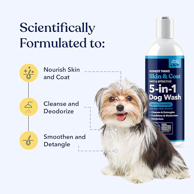 Honest Paws Dog Shampoo and Conditioner - Premium Dog Wash for Allergies Dry, Itchy, Moisturizing for Sensitive Skin - Sulfate Free Plant Based All Natural - Lightly Scented w/Odor Control -16 Fl Oz
