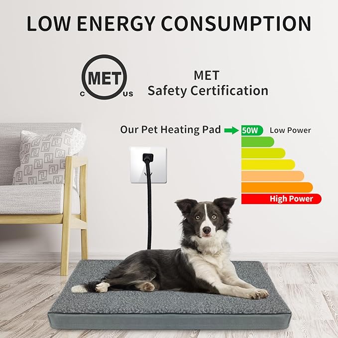 Heated Pet Beds for Indoor/Outdoor Cat & Dog Orthopedic Foam Warming Cat Beds Auto Temperature Control, Washable Cover with Waterproof Liner Thermo Kitty Electric Heating Bed