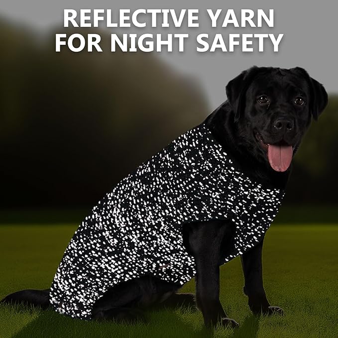 KYEESE Dog Sweater for Large Dogs with Leash Hole Warm Pullover with Reflective Yarn Male Thick Stretchy Knitwear Winter Soft Pet Coat boy for Cold Weather Comfy Dog Sweaters,Grey,XXX-Large