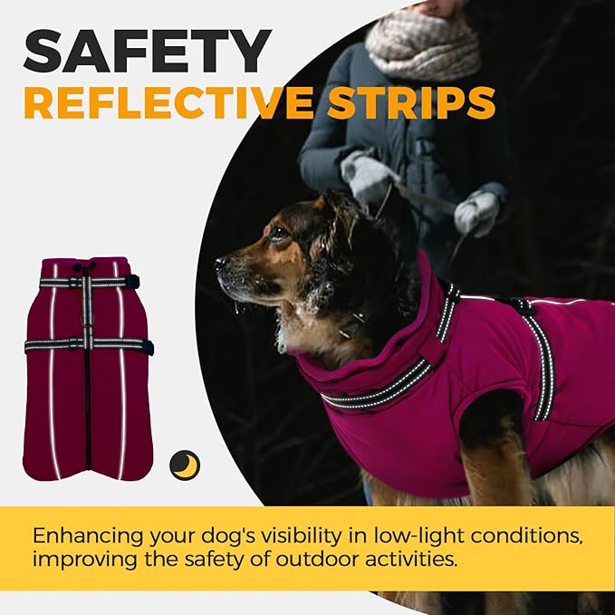Lelepet Dog Winter Coat Waterproof Dog Jacket with Harness Built in Windproof Reflective Pet Coats for Small Medium Large Dogs, Thermal Fleece Lined Coats for Cold Weather Walking Hiking, Pug, M